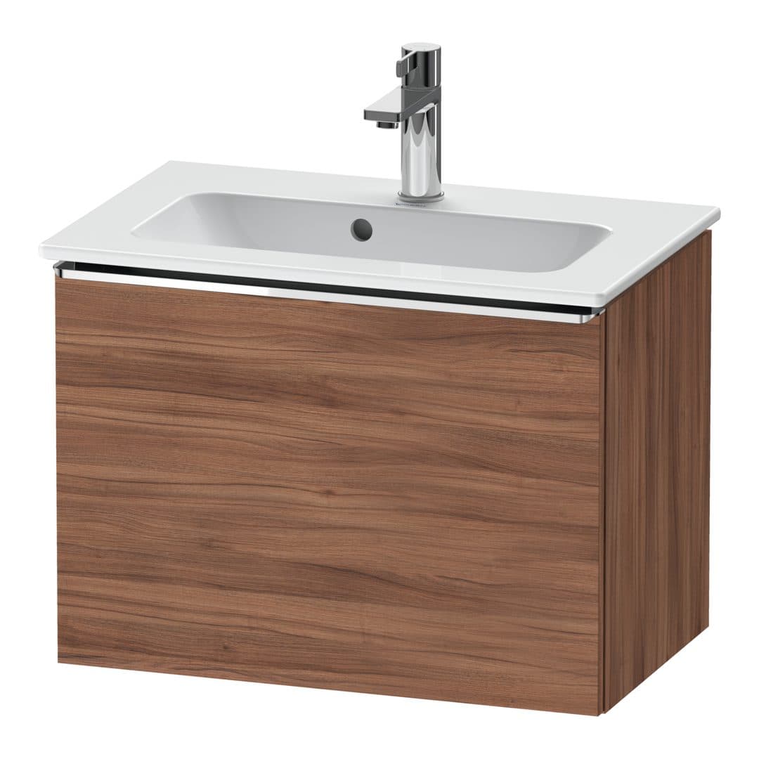 Duravit D-Neo – Έπιπλο Νιπτήρα – 610 mm, 1 συρτάρι, νιπτήρας κέντρο, Compact, Chrome High Gloss – Walnut Matt, Decor (DE4268010790000)