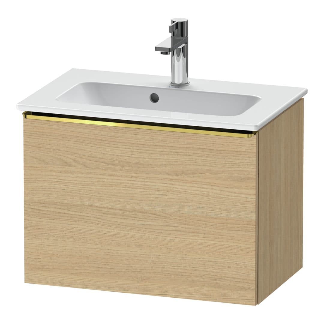 Duravit D-Neo – Έπιπλο Νιπτήρα – 610 mm, 1 συρτάρι, νιπτήρας κέντρο, Compact, Gold Polished – Natural oak, Decor (DE4268034300000)