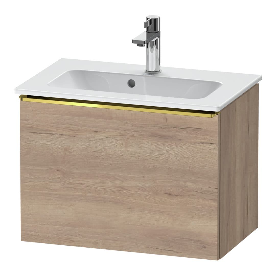 Duravit D-Neo – Έπιπλο Νιπτήρα – 610 mm, 1 συρτάρι, νιπτήρας κέντρο, Compact, Gold Polished – Marbled Oak Matt, Decor (DE4268034550000)