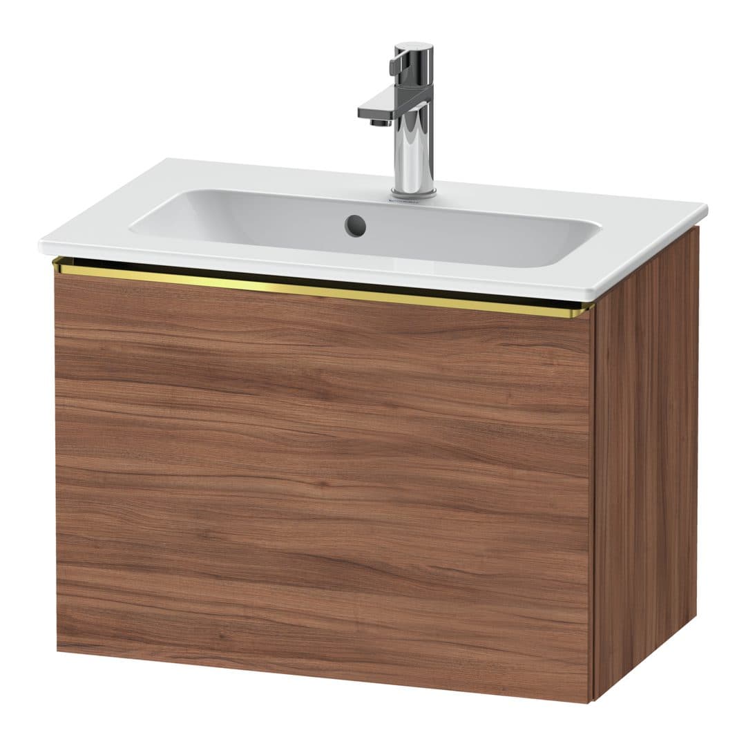 Duravit D-Neo – Έπιπλο Νιπτήρα – 610 mm, 1 συρτάρι, νιπτήρας κέντρο, Compact, Gold Polished – Walnut Matt, Decor (DE4268034790000)