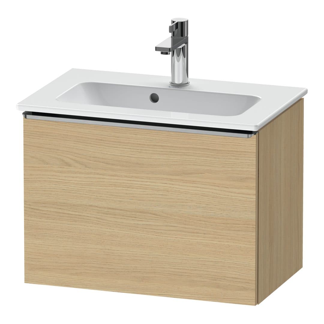 Duravit D-Neo – Έπιπλο Νιπτήρα – 610 mm, 1 συρτάρι, νιπτήρας κέντρο, Compact, Stainless steel Brushed – Natural oak, Decor (DE4268070300000)