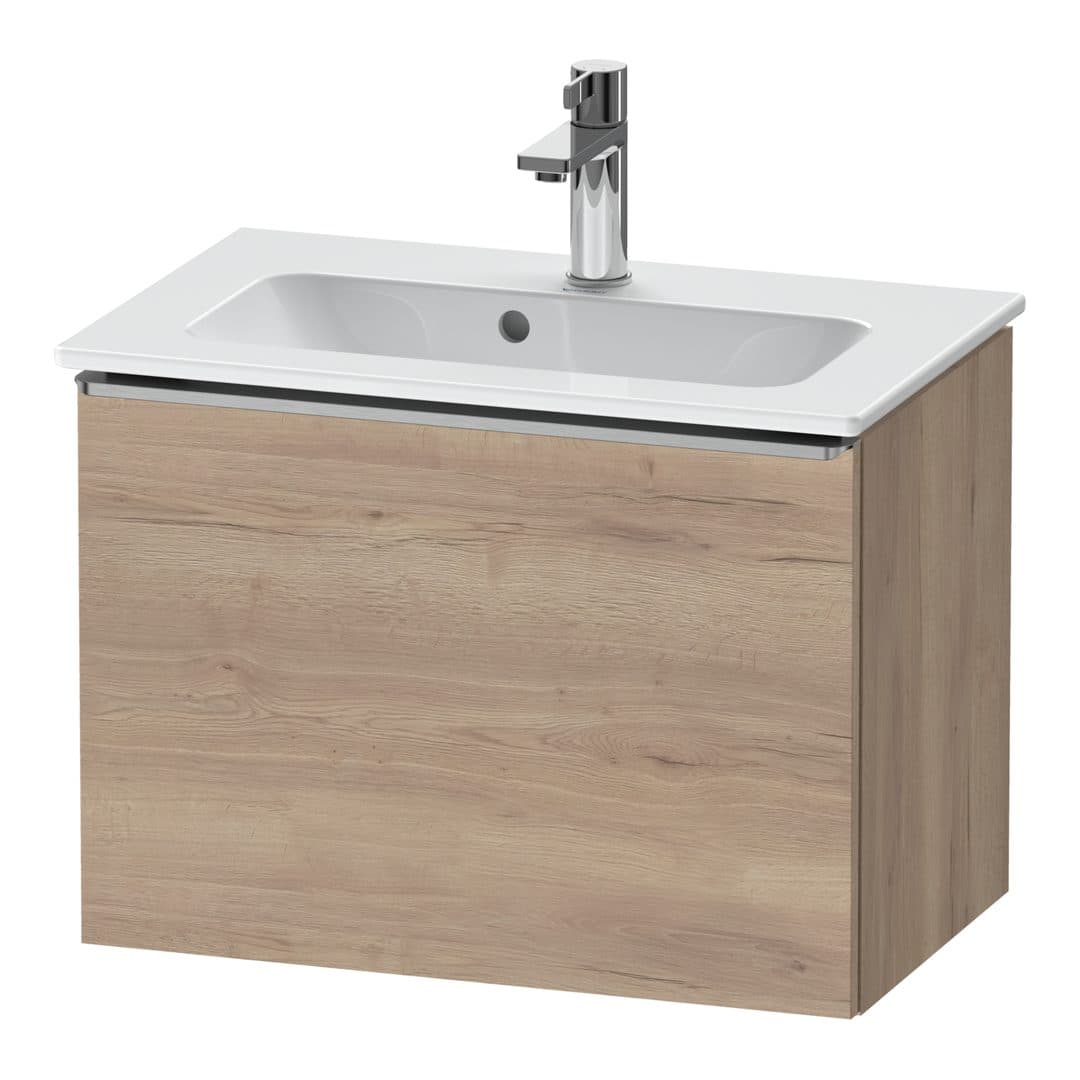 Duravit D-Neo – Έπιπλο Νιπτήρα – 610 mm, 1 συρτάρι, νιπτήρας κέντρο, Compact, Stainless steel Brushed – Marbled Oak Matt, Decor (DE4268070550000)