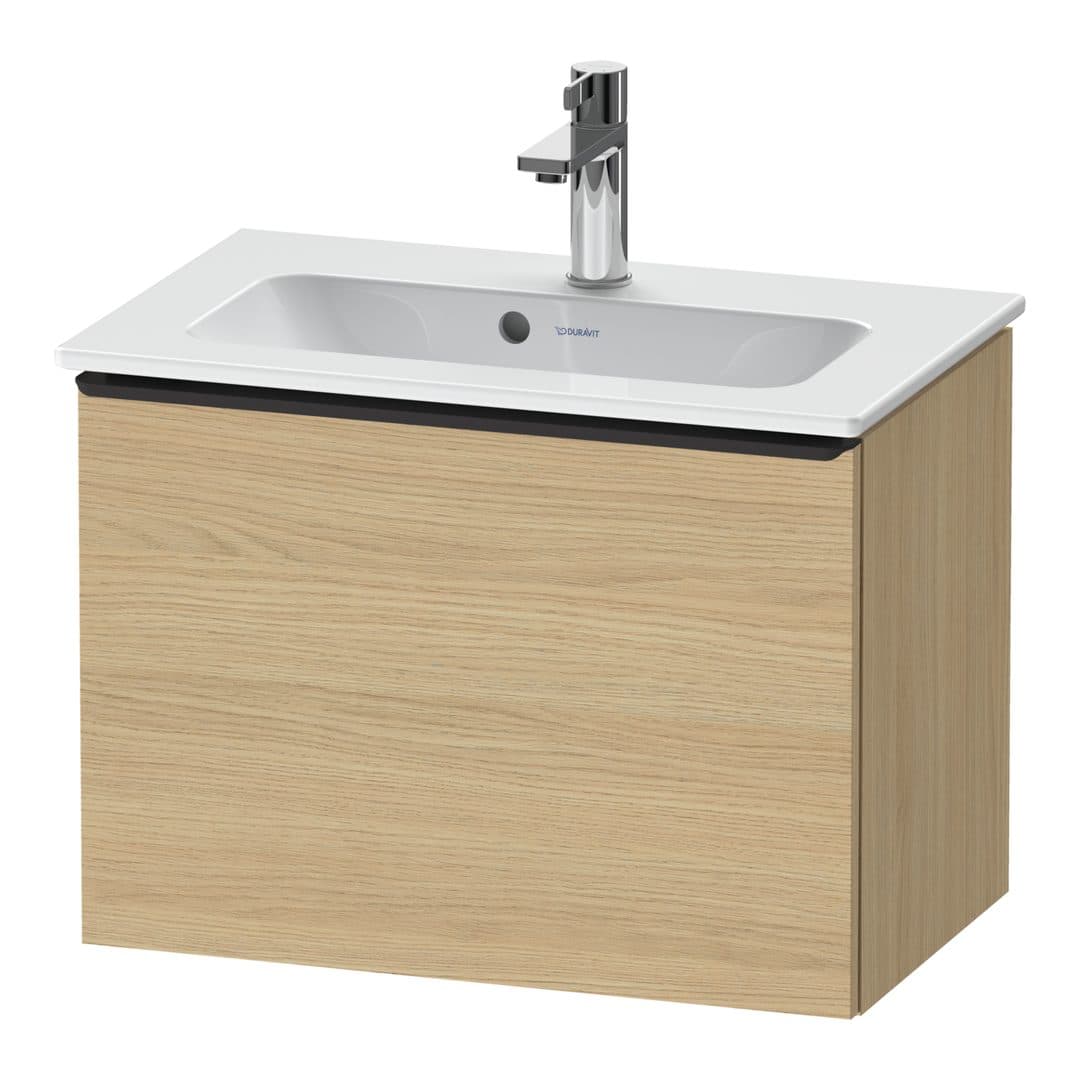 Duravit D-Neo – Έπιπλο Νιπτήρα – 610 mm, 1 συρτάρι, νιπτήρας κέντρο, Compact, Diamond black Matt – Natural oak, Decor (DE42680BD300000)