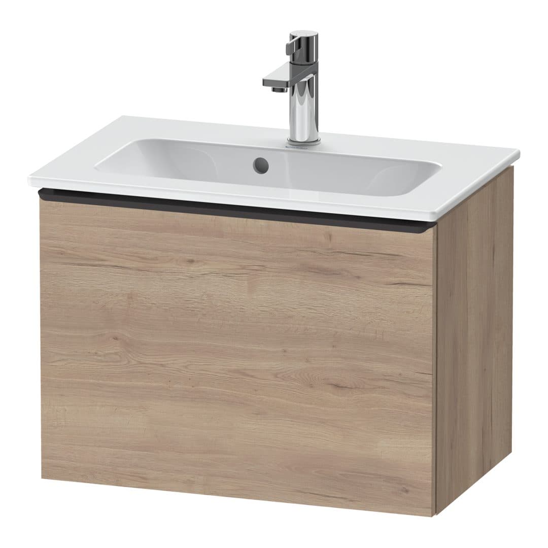 Duravit D-Neo – Έπιπλο Νιπτήρα – 610 mm, 1 συρτάρι, νιπτήρας κέντρο, Compact, Diamond black Matt – Marbled Oak Matt, Decor (DE42680BD550000)