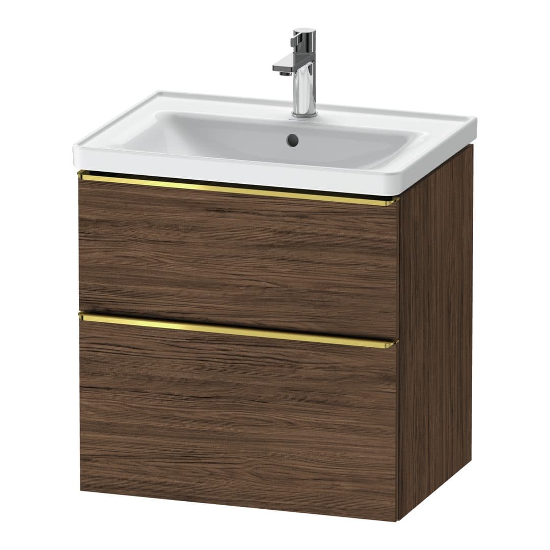 Duravit D-Neo – Έπιπλο Νιπτήρα – 634 mm, 2 συρτάρια, νιπτήρας κέντρο, Gold Polished – Walnut dark Matt, Decor (DE4354034210000)