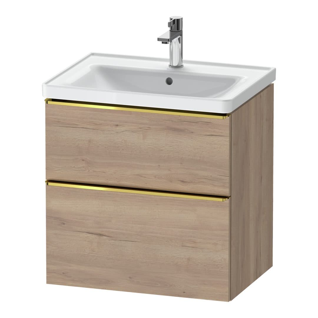 Duravit D-Neo – Έπιπλο Νιπτήρα – 634 mm, 2 συρτάρια, νιπτήρας κέντρο, Gold Polished – Marbled Oak Matt, Decor (DE4354034550000)