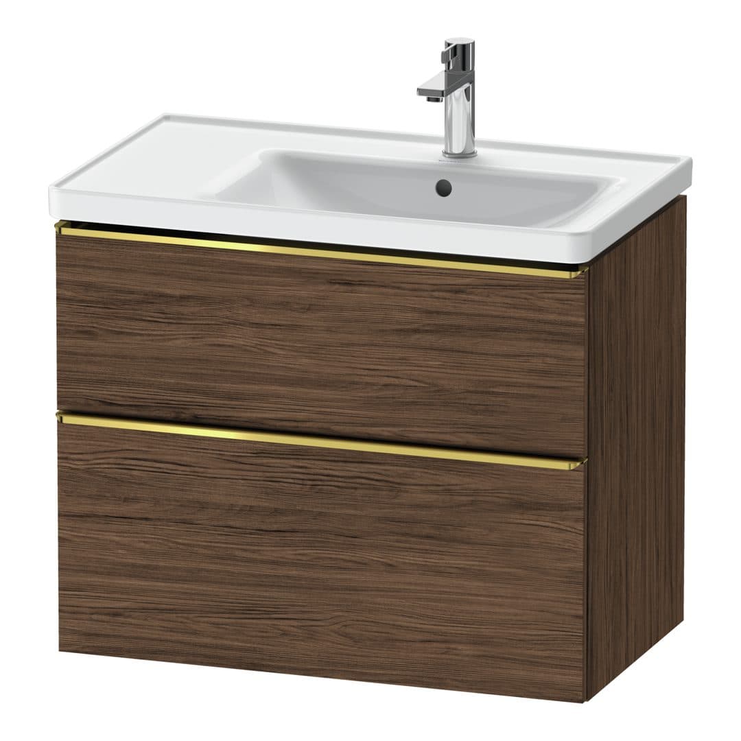 Duravit D-Neo – Έπιπλο Νιπτήρα – 784 mm, 2 συρτάρια, νιπτήρας δεξιά, Gold Polished – Walnut dark Matt, Decor (DE4358034210000)