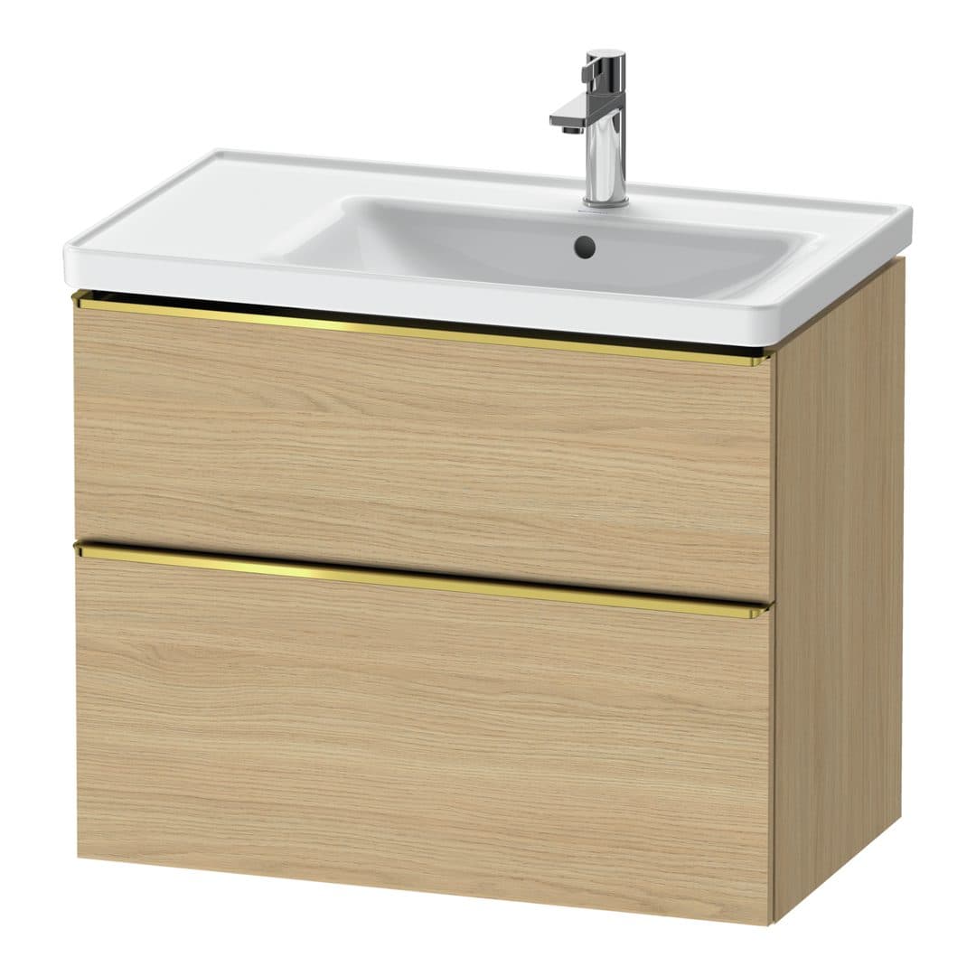 Duravit D-Neo – Έπιπλο Νιπτήρα – 784 mm, 2 συρτάρια, νιπτήρας δεξιά, Gold Polished – Natural oak, Decor (DE4358034300000)