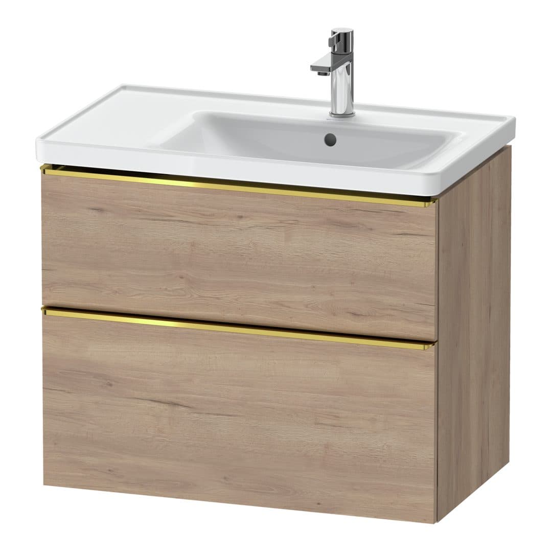 Duravit D-Neo – Έπιπλο Νιπτήρα – 784 mm, 2 συρτάρια, νιπτήρας δεξιά, Gold Polished – Marbled Oak Matt, Decor (DE4358034550000)