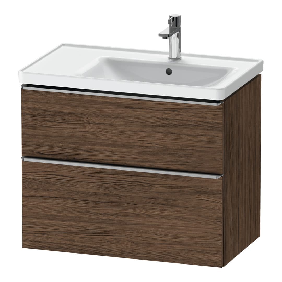 Duravit D-Neo – Έπιπλο Νιπτήρα – 784 mm, 2 συρτάρια, νιπτήρας δεξιά, Stainless steel Brushed – Walnut dark Matt, Decor (DE4358070210000)