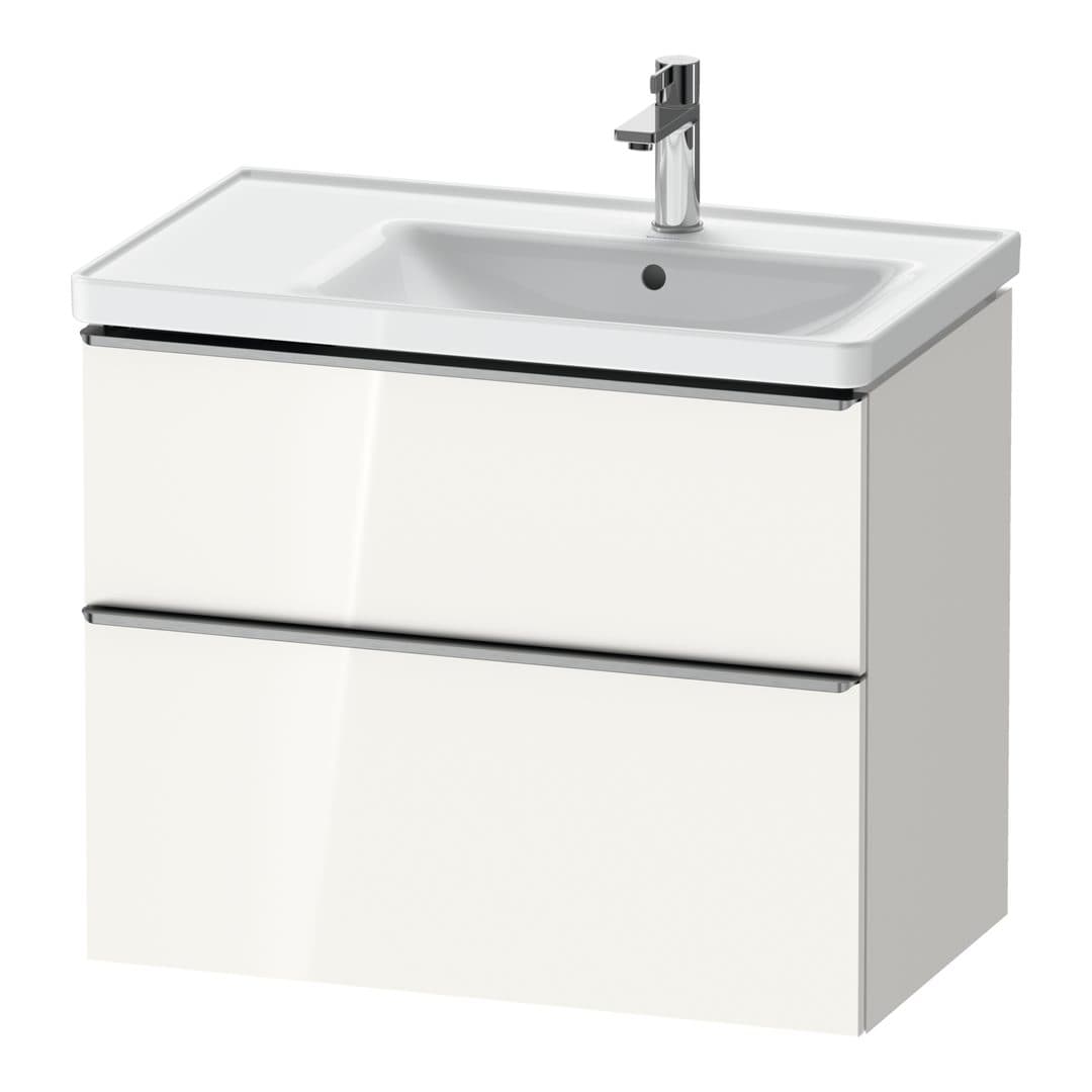 Duravit D-Neo – Έπιπλο Νιπτήρα – 784 mm, 2 συρτάρια, νιπτήρας δεξιά, Stainless steel Brushed – White High Gloss, Decor (DE4358070220000)