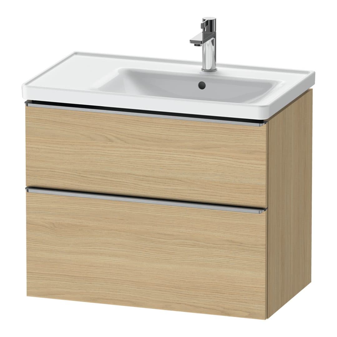 Duravit D-Neo – Έπιπλο Νιπτήρα – 784 mm, 2 συρτάρια, νιπτήρας δεξιά, Stainless steel Brushed – Natural oak, Decor (DE4358070300000)