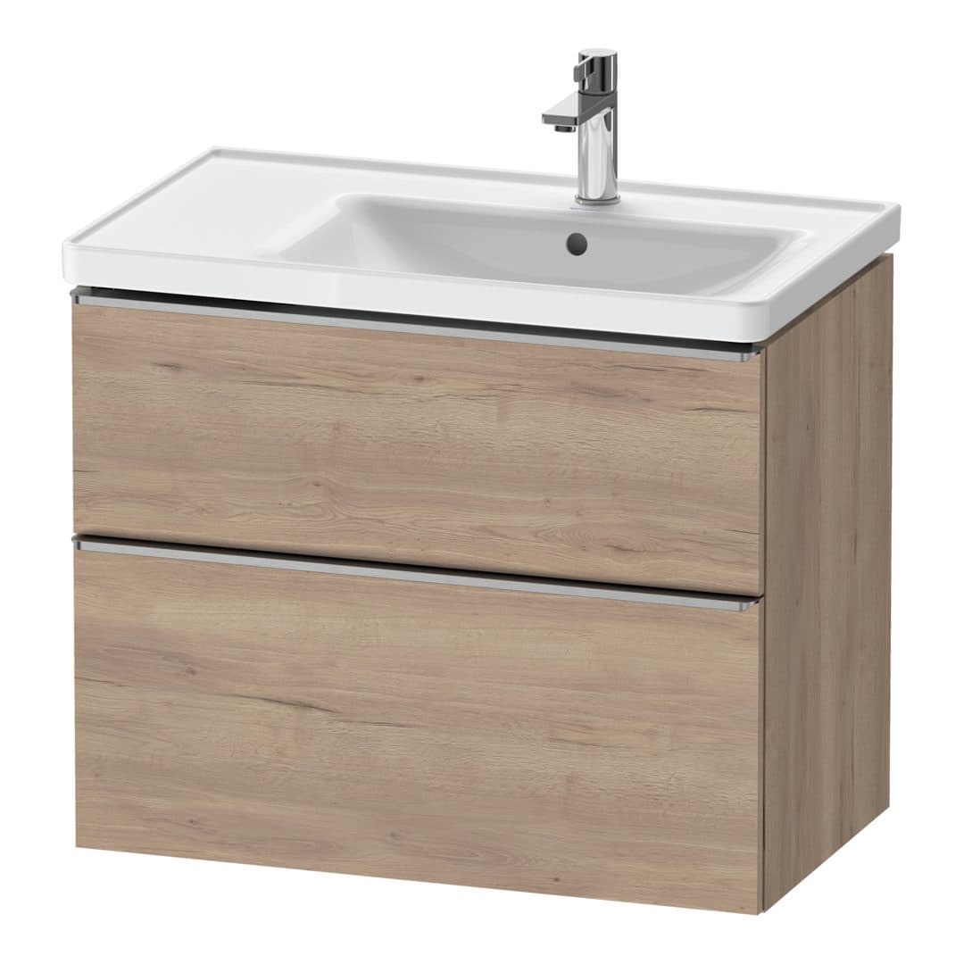 Duravit D-Neo – Έπιπλο Νιπτήρα – 784 mm, 2 συρτάρια, νιπτήρας δεξιά, Stainless steel Brushed – Marbled Oak Matt, Decor (DE4358070550000)