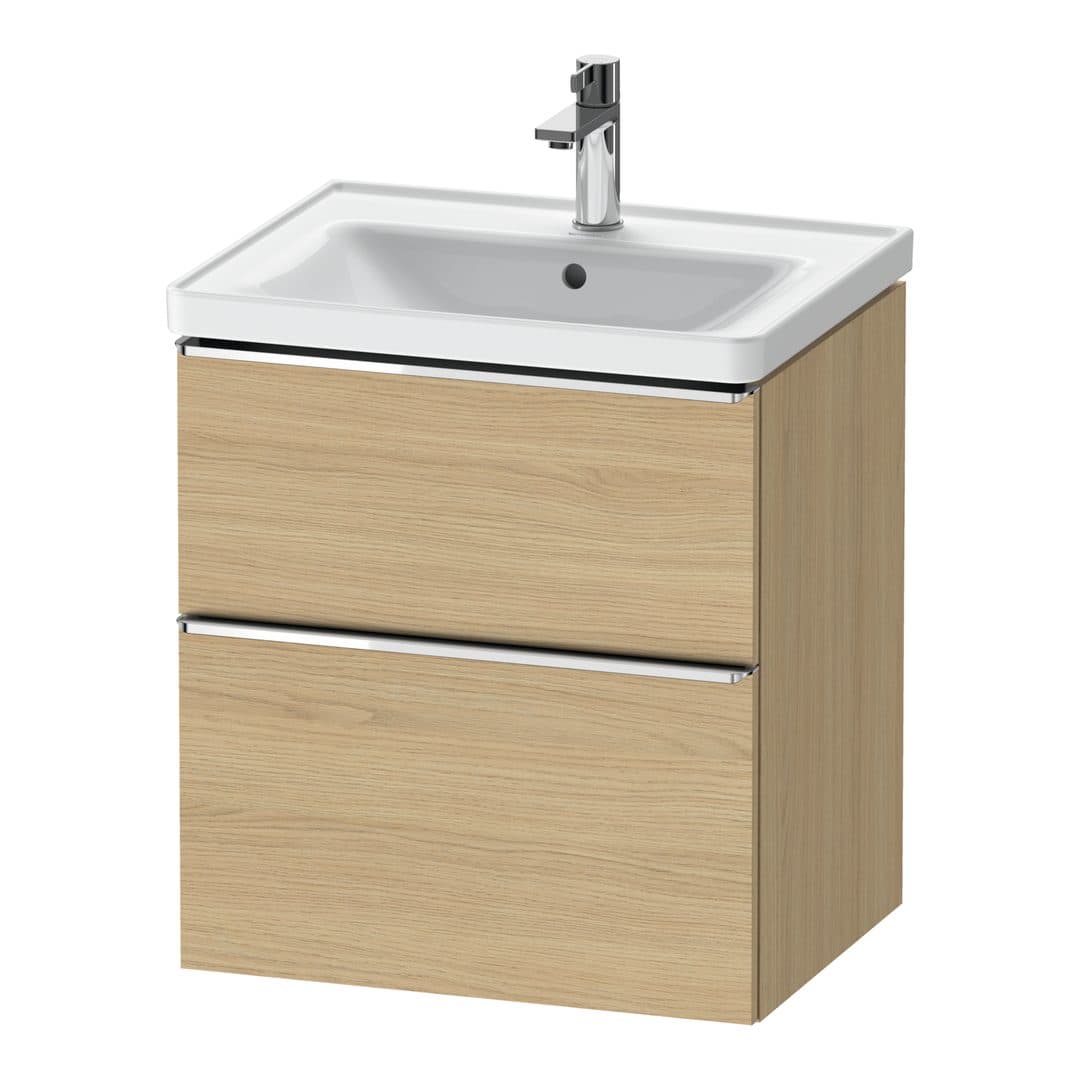 Duravit D-Neo – Έπιπλο Νιπτήρα – 584 mm, 2 συρτάρια, νιπτήρας κέντρο, 584 x 452 x 625 mm, Chrome High Gloss – Natural oak, Decor (DE4359010300000)
