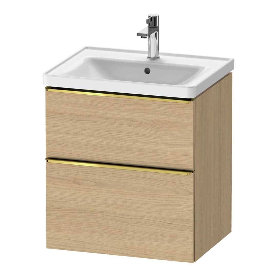 Duravit D-Neo – Έπιπλο Νιπτήρα – 584 mm, 2 συρτάρια, νιπτήρας κέντρο, 584 x 452 x 625 mm, Gold Polished – Natural oak, Decor (DE4359034300000)