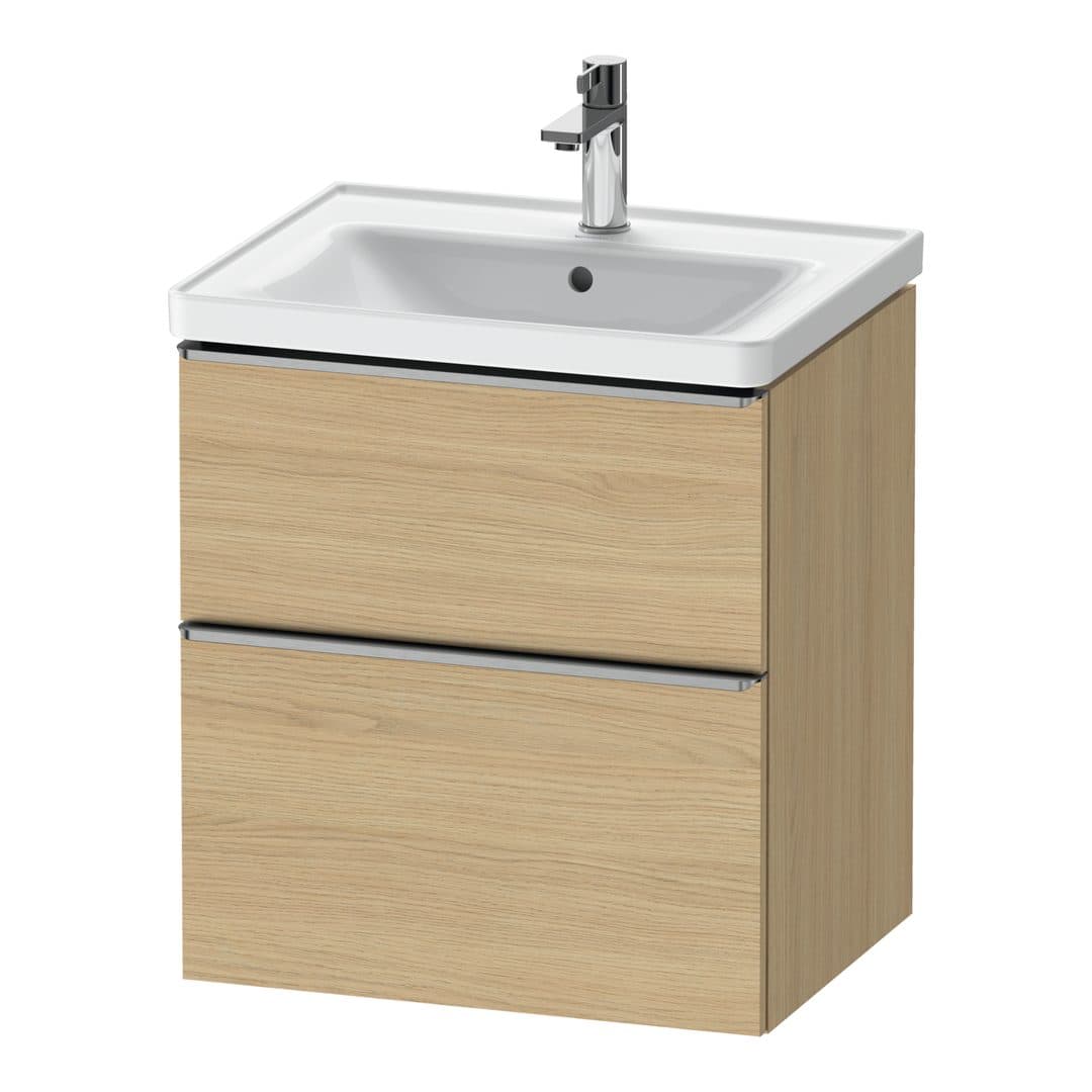 Duravit D-Neo – Έπιπλο Νιπτήρα – 584 mm, 2 συρτάρια, νιπτήρας κέντρο, 584 x 452 x 625 mm, Stainless steel Brushed – Natural oak, Decor (DE4359070300000)