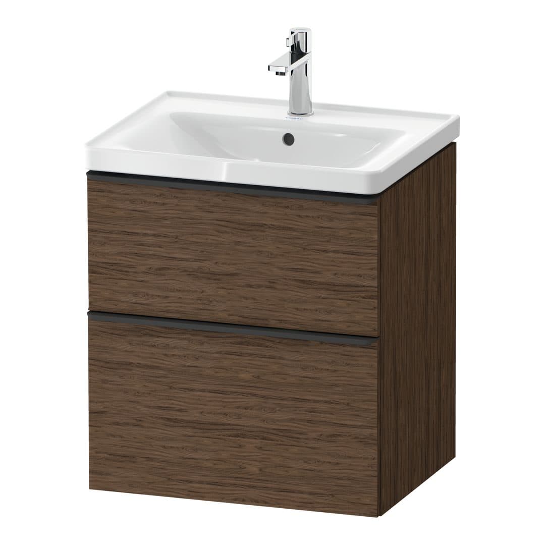 Duravit D-Neo – Έπιπλο Νιπτήρα – 584 mm, 2 συρτάρια, νιπτήρας κέντρο, 584 x 452 x 625 mm, Diamond black Matt – Walnut dark Matt, Decor (DE43590BD210000)