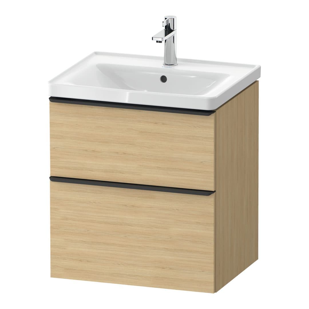 Duravit D-Neo – Έπιπλο Νιπτήρα – 584 mm, 2 συρτάρια, νιπτήρας κέντρο, 584 x 452 x 625 mm, Diamond black Matt – Natural oak, Decor (DE43590BD300000)