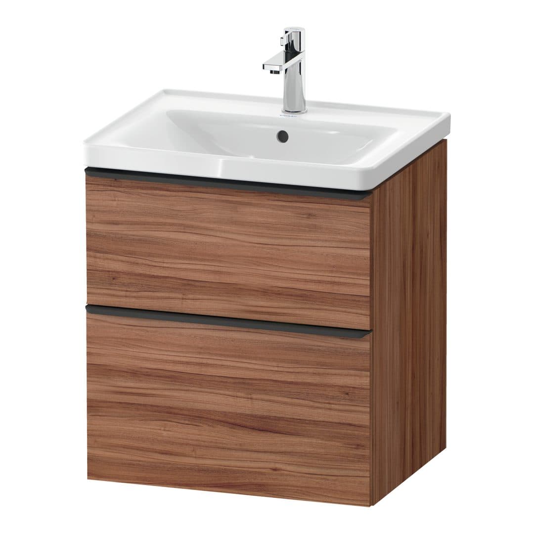 Duravit D-Neo – Έπιπλο Νιπτήρα – 584 mm, 2 συρτάρια, νιπτήρας κέντρο, 584 x 452 x 625 mm, Diamond black Matt – Walnut Matt, Decor (DE43590BD790000)