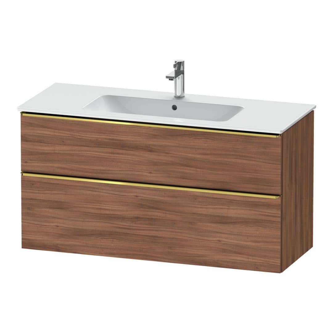 Duravit D-Neo – Έπιπλο Νιπτήρα – 1210 mm, 2 συρτάρια, νιπτήρας κέντρο, Gold Polished – Walnut Matt, Decor (DE4364034790000)