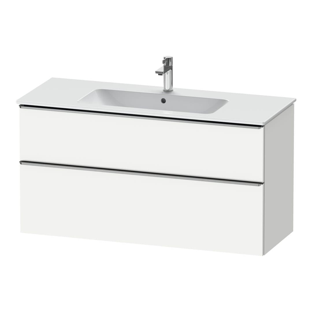 Duravit D-Neo – Έπιπλο Νιπτήρα – 1210 mm, 2 συρτάρια, νιπτήρας κέντρο, Stainless steel Brushed – White Matt, Decor (DE4364070180000)