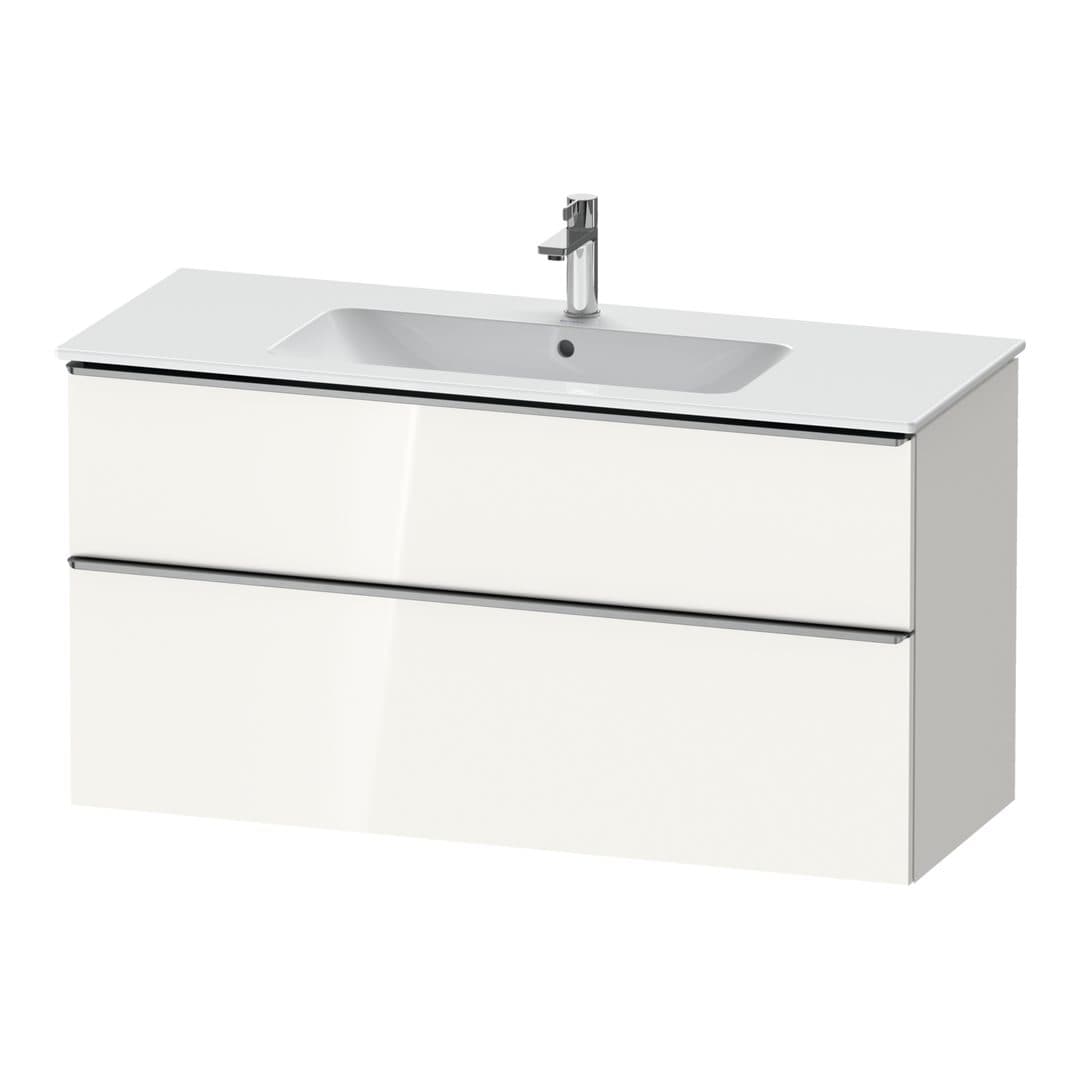 Duravit D-Neo – Έπιπλο Νιπτήρα – 1210 mm, 2 συρτάρια, νιπτήρας κέντρο, Stainless steel Brushed – White High Gloss, Decor (DE4364070220000)