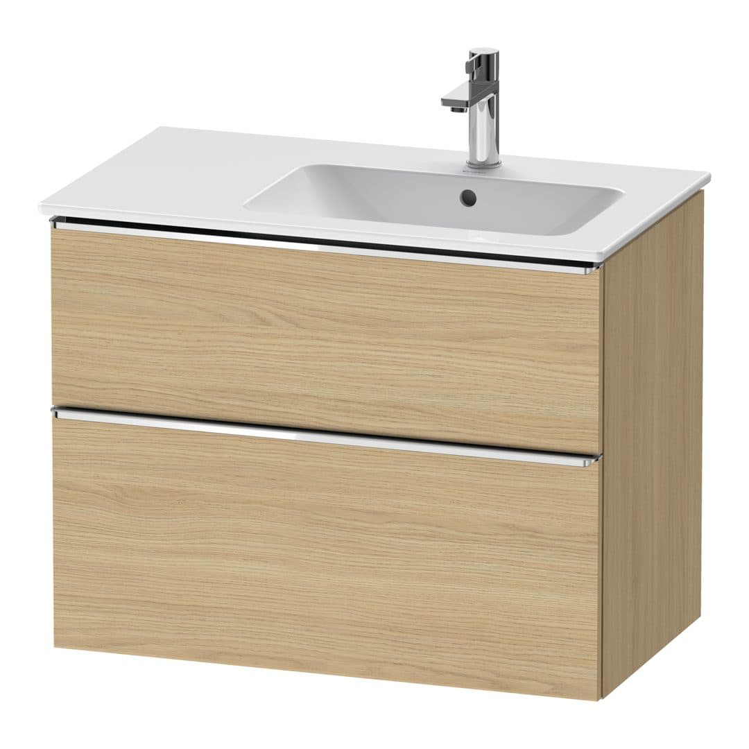 Duravit D-Neo – Έπιπλο Νιπτήρα – 810 mm, 2 συρτάρια, νιπτήρας δεξιά, Chrome High Gloss – Natural oak, Decor (DE4367010300000)