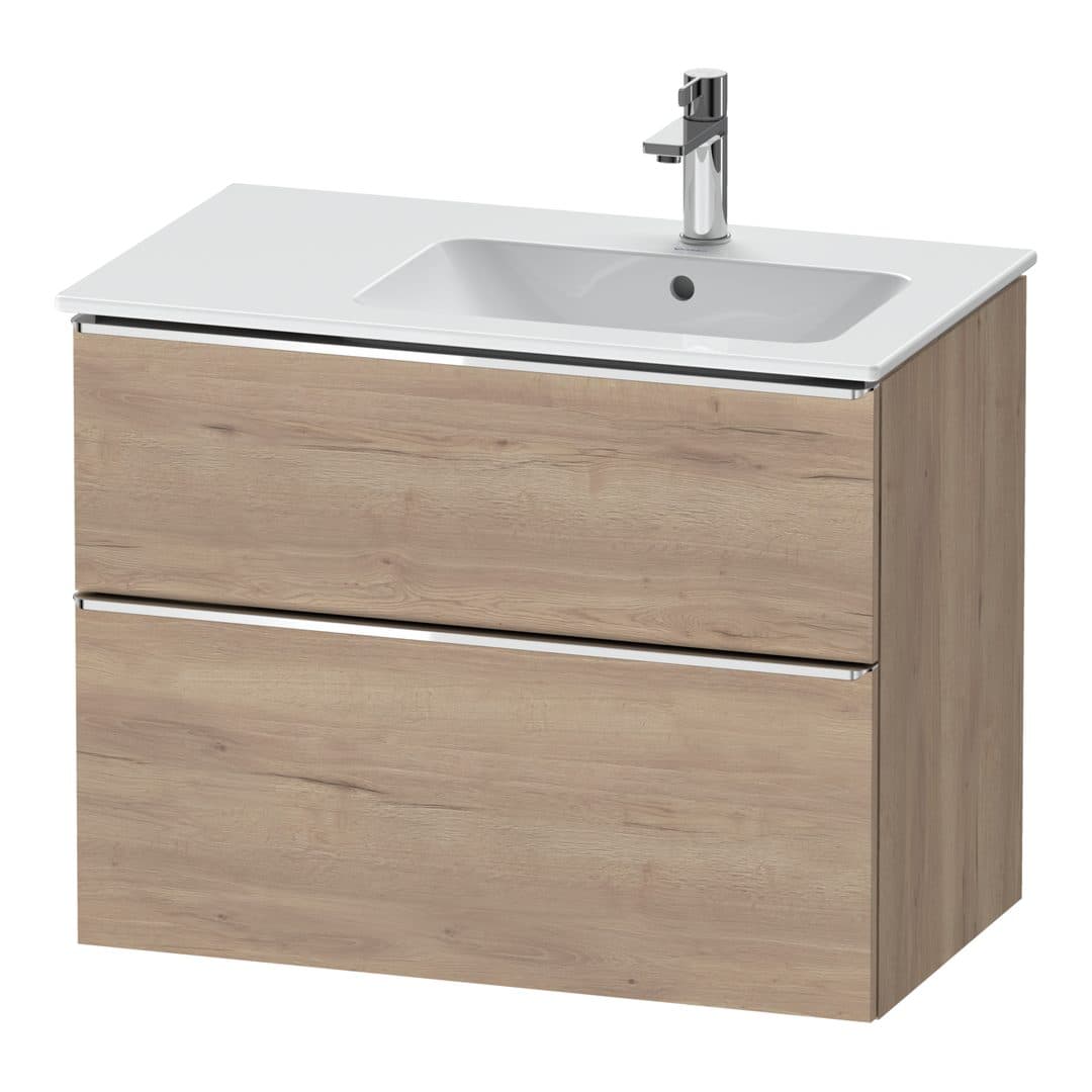 Duravit D-Neo – Έπιπλο Νιπτήρα – 810 mm, 2 συρτάρια, νιπτήρας δεξιά, Chrome High Gloss – Marbled Oak Matt, Decor (DE4367010550000)