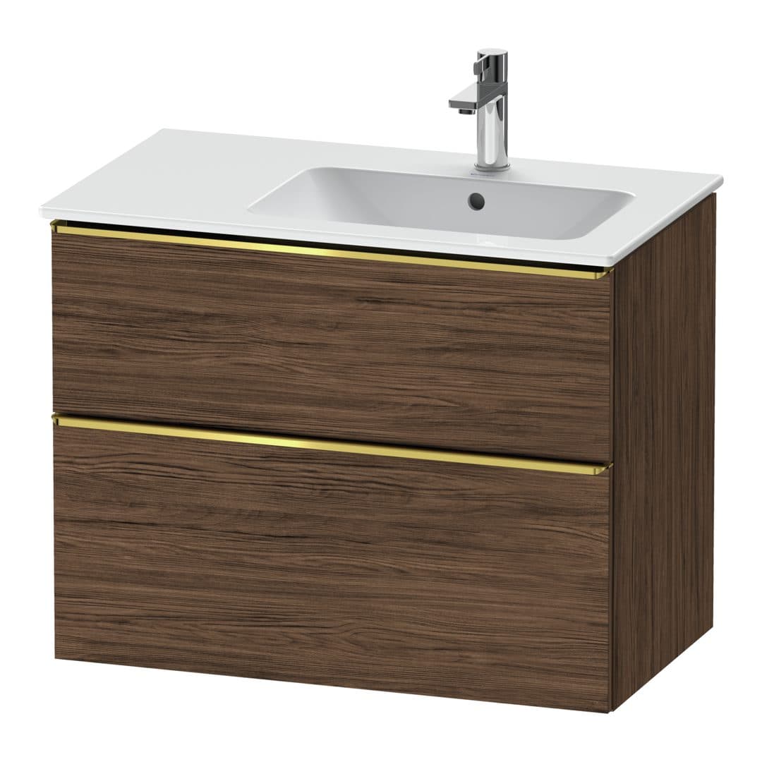 Duravit D-Neo – Έπιπλο Νιπτήρα – 810 mm, 2 συρτάρια, νιπτήρας δεξιά, Gold Polished – Walnut dark Matt, Decor (DE4367034210000)