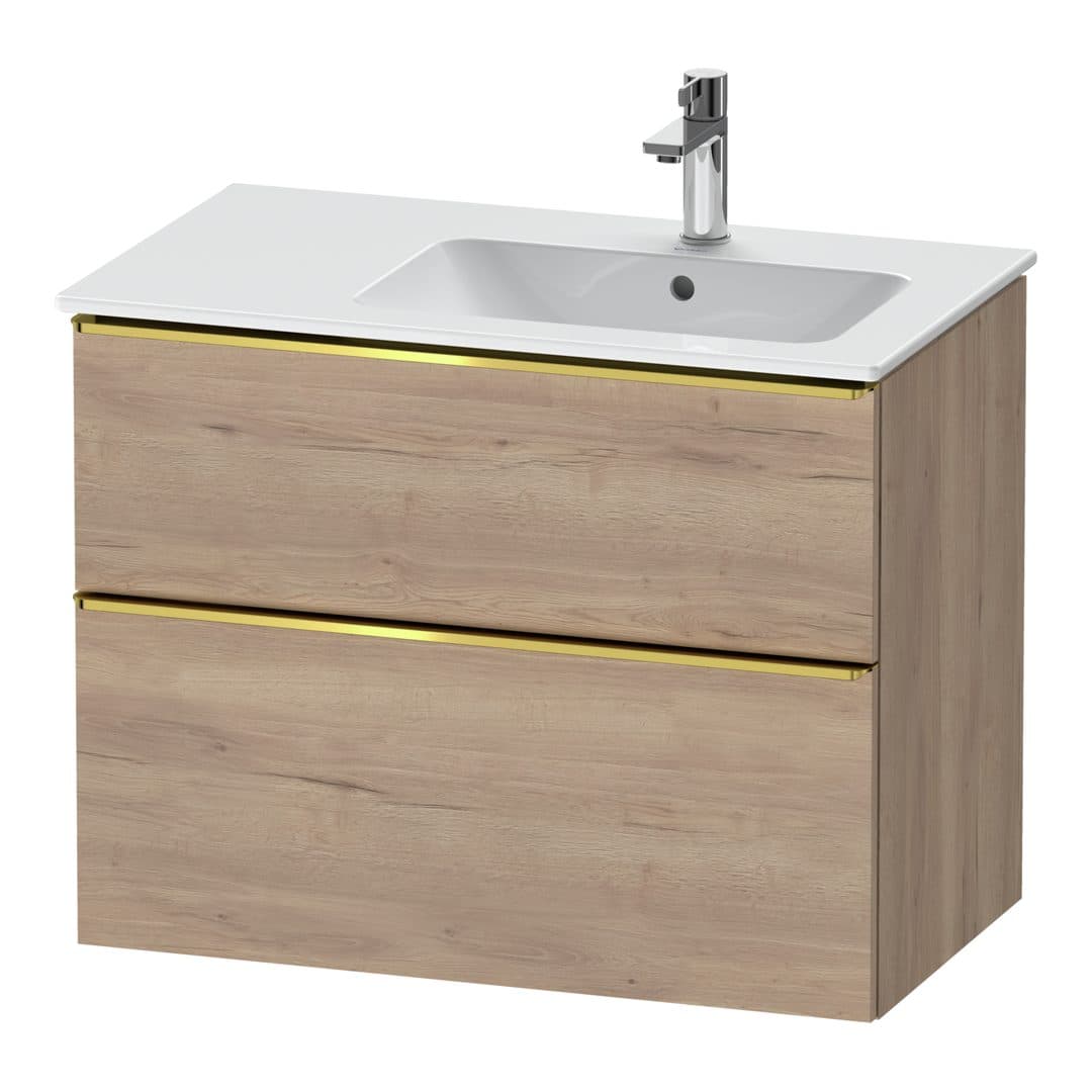 Duravit D-Neo – Έπιπλο Νιπτήρα – 810 mm, 2 συρτάρια, νιπτήρας δεξιά, Gold Polished – Marbled Oak Matt, Decor (DE4367034550000)