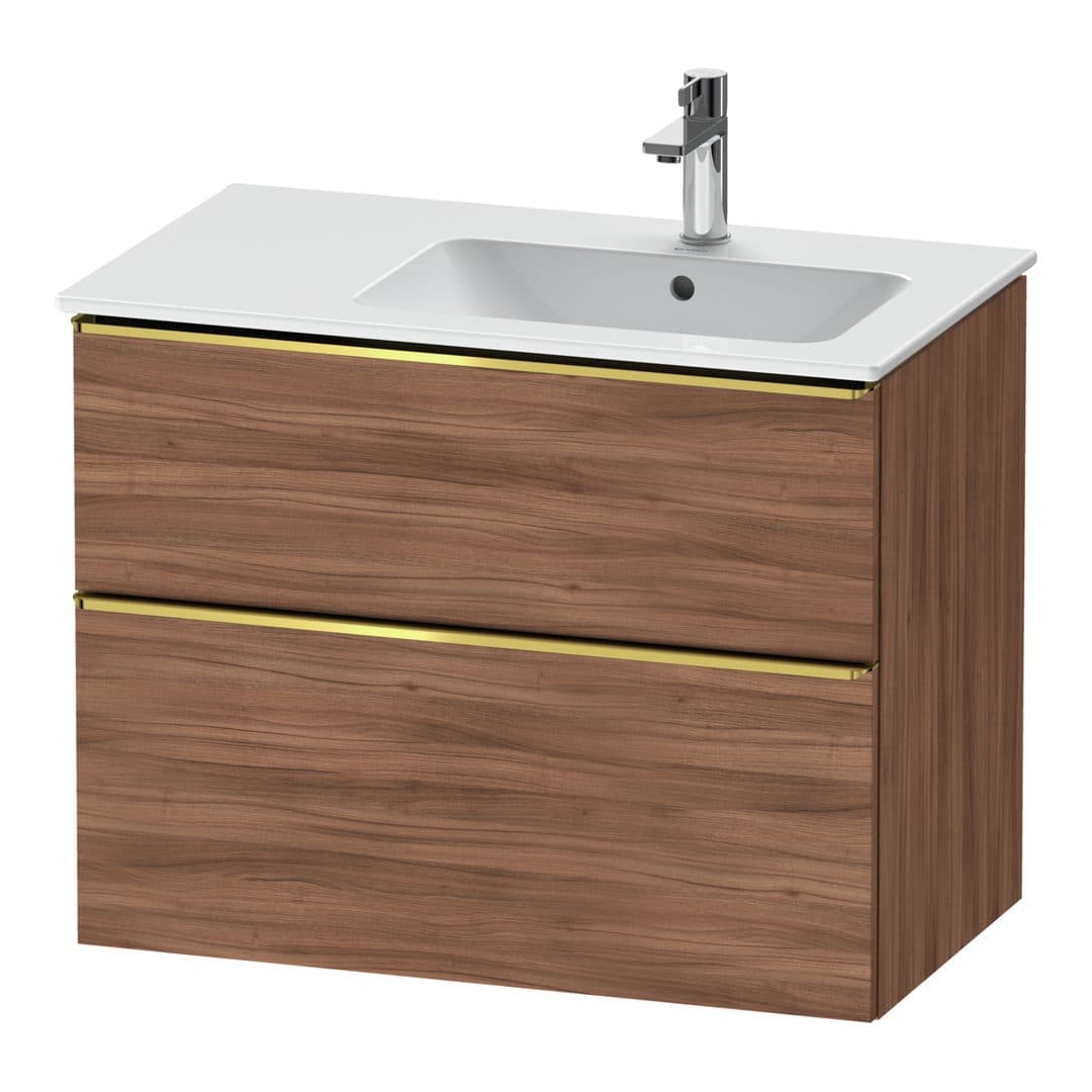Duravit D-Neo – Έπιπλο Νιπτήρα – 810 mm, 2 συρτάρια, νιπτήρας δεξιά, Gold Polished – Walnut Matt, Decor (DE4367034790000)