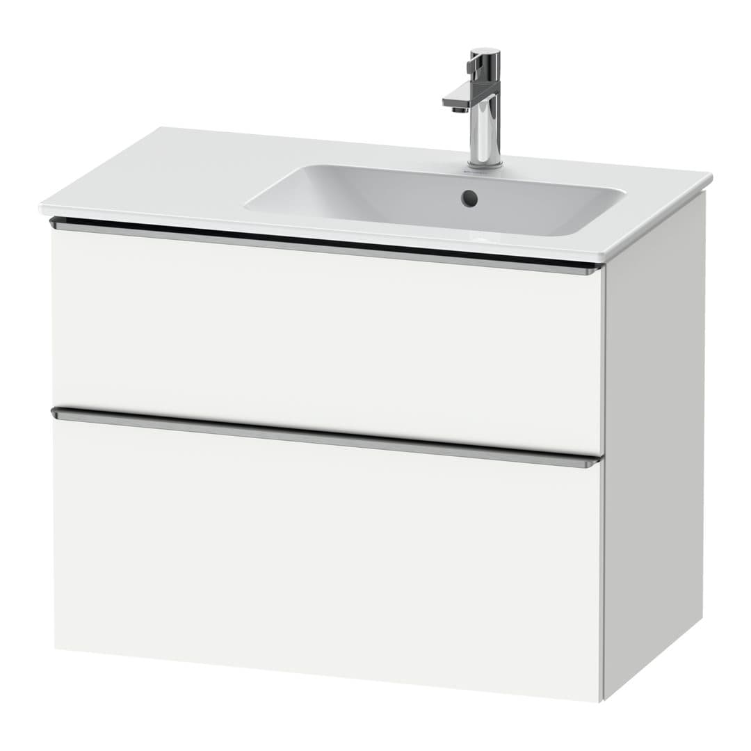 Duravit D-Neo – Έπιπλο Νιπτήρα – 810 mm, 2 συρτάρια, νιπτήρας δεξιά, Stainless steel Brushed – White Matt, Decor (DE4367070180000)