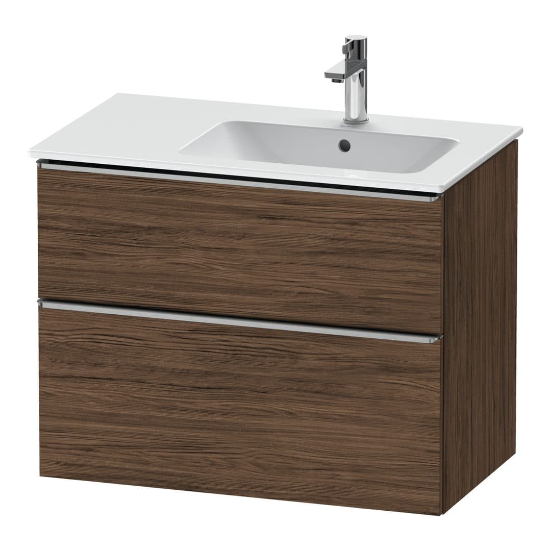 Duravit D-Neo – Έπιπλο Νιπτήρα – 810 mm, 2 συρτάρια, νιπτήρας δεξιά, Stainless steel Brushed – Walnut dark Matt, Decor (DE4367070210000)