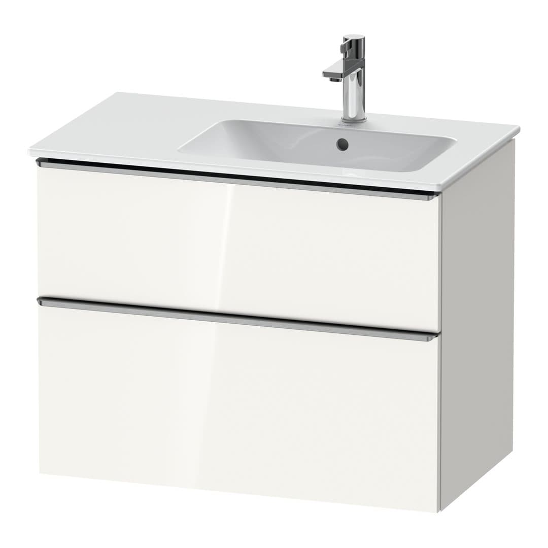Duravit D-Neo – Έπιπλο Νιπτήρα – 810 mm, 2 συρτάρια, νιπτήρας δεξιά, Stainless steel Brushed – White High Gloss, Decor (DE4367070220000)