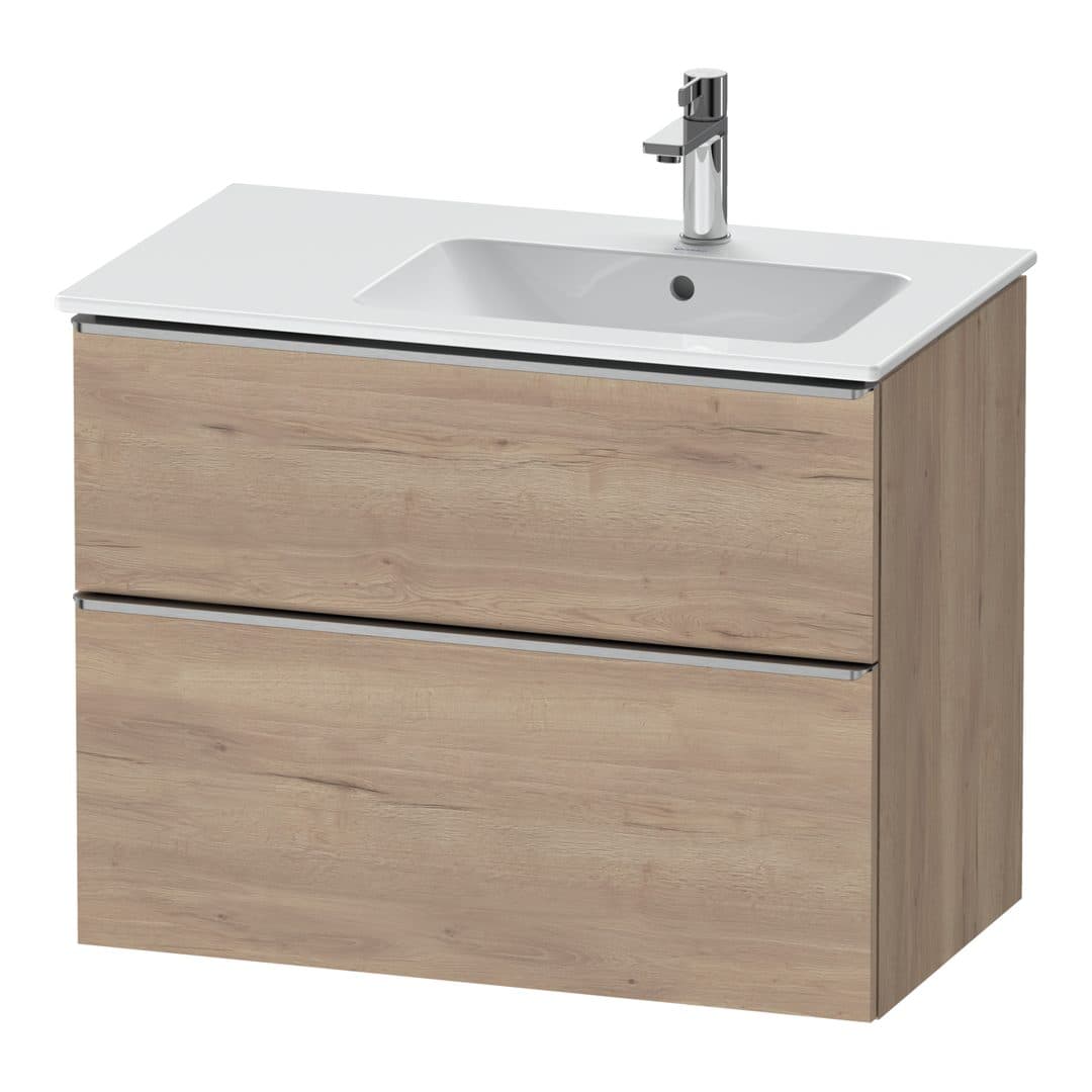 Duravit D-Neo – Έπιπλο Νιπτήρα – 810 mm, 2 συρτάρια, νιπτήρας δεξιά, Stainless steel Brushed – Marbled Oak Matt, Decor (DE4367070550000)