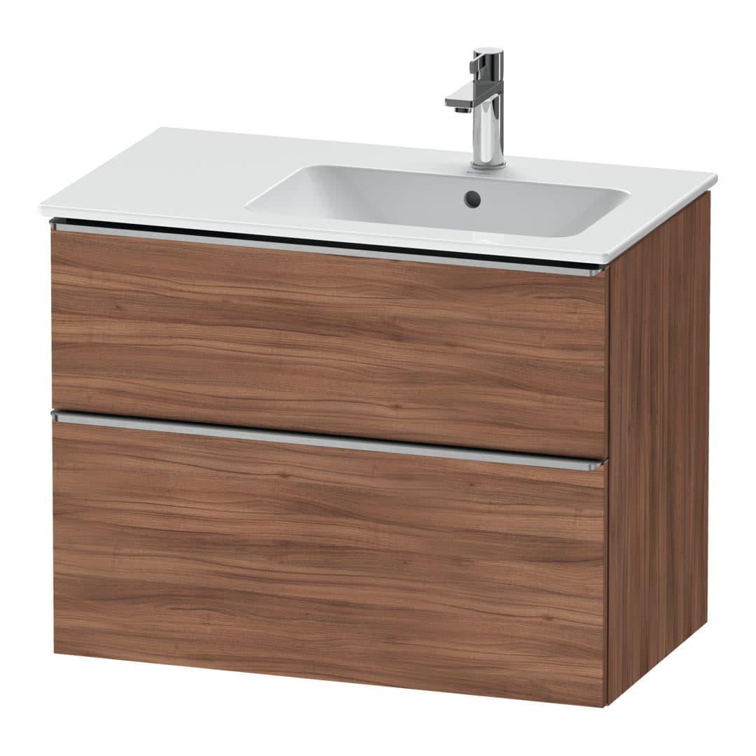 Duravit D-Neo – Έπιπλο Νιπτήρα – 810 mm, 2 συρτάρια, νιπτήρας δεξιά, Stainless steel Brushed – Walnut Matt, Decor (DE4367070790000)