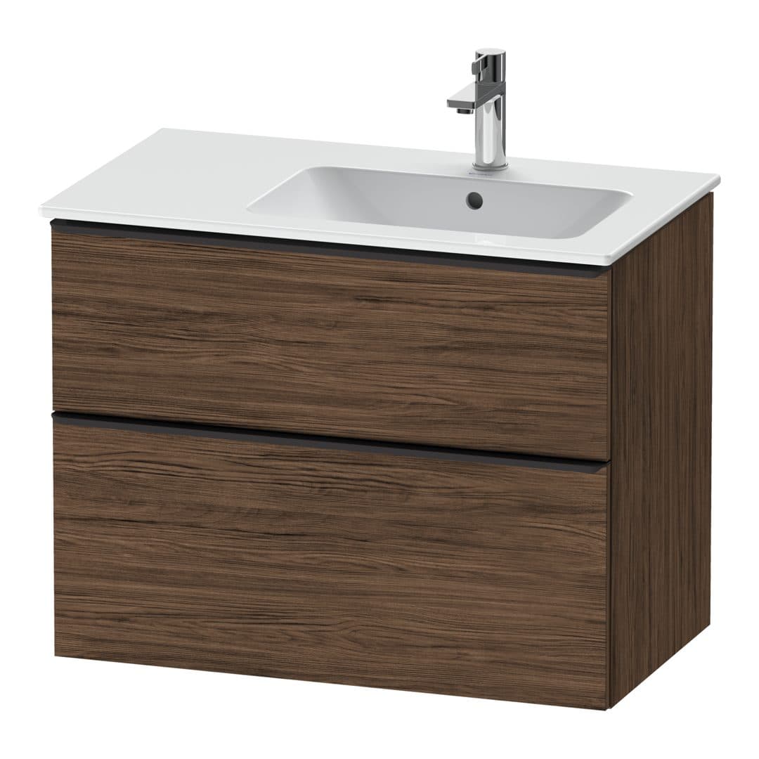 Duravit D-Neo – Έπιπλο Νιπτήρα – 810 mm, 2 συρτάρια, νιπτήρας δεξιά, Diamond black Matt – Walnut dark Matt, Decor (DE43670BD210000)