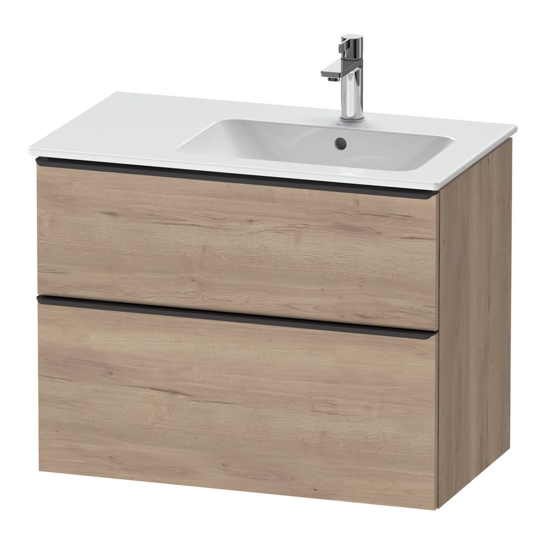 Duravit D-Neo – Έπιπλο Νιπτήρα – 810 mm, 2 συρτάρια, νιπτήρας δεξιά, Diamond black Matt – Marbled Oak Matt, Decor (DE43670BD550000)