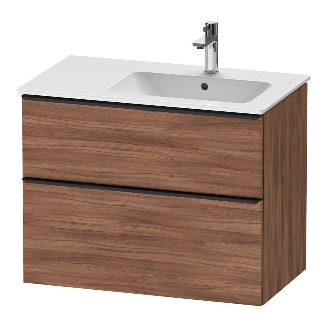 Duravit D-Neo – Έπιπλο Νιπτήρα – 810 mm, 2 συρτάρια, νιπτήρας δεξιά, Diamond black Matt – Walnut Matt, Decor (DE43670BD790000)