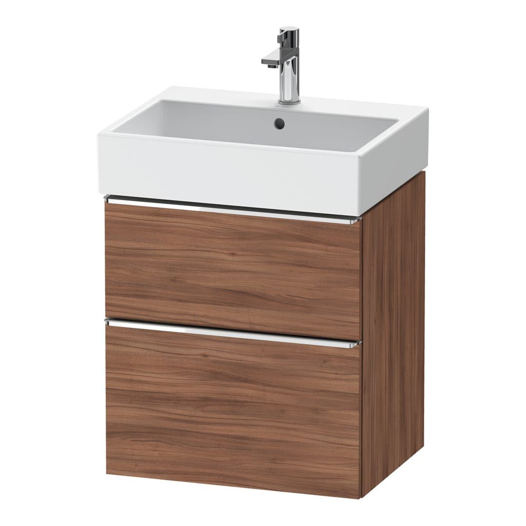 Duravit D-Neo – Έπιπλο Νιπτήρα – 584 mm, 2 συρτάρια, νιπτήρας κέντρο, 584 x 442 x 625 mm, Chrome High Gloss – Walnut Matt, Decor (DE4371010790000)