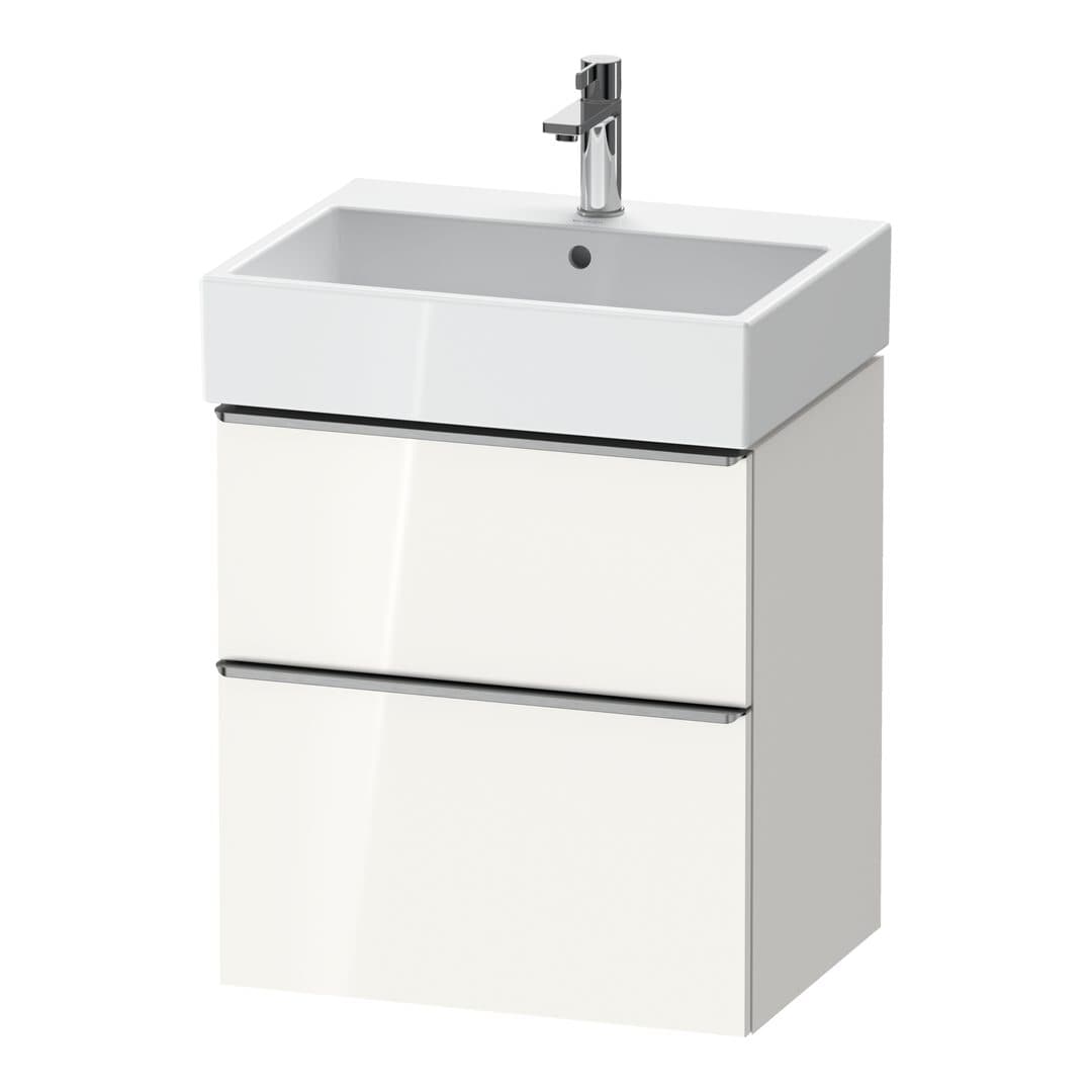 Duravit D-Neo – Έπιπλο Νιπτήρα – 584 mm, 2 συρτάρια, νιπτήρας κέντρο, 584 x 442 x 625 mm, Stainless steel Brushed – White High Gloss, Decor (DE4371070220000)