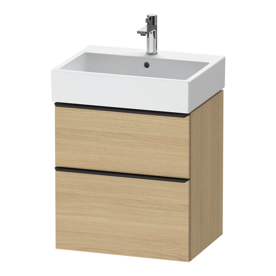 Duravit D-Neo – Έπιπλο Νιπτήρα – 584 mm, 2 συρτάρια, νιπτήρας κέντρο, 584 x 442 x 625 mm, Diamond black Matt – Natural oak, Decor (DE43710BD300000)