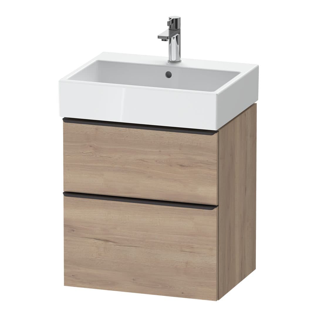 Duravit D-Neo – Έπιπλο Νιπτήρα – 584 mm, 2 συρτάρια, νιπτήρας κέντρο, 584 x 442 x 625 mm, Diamond black Matt – Marbled Oak Matt, Decor (DE43710BD550000)