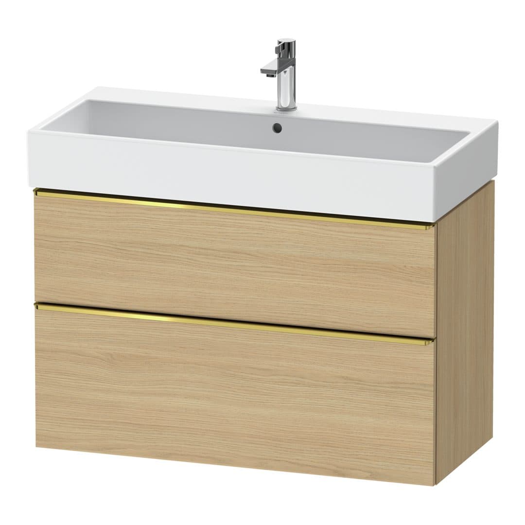 Duravit D-Neo – Έπιπλο Νιπτήρα – 984 mm, 2 συρτάρια, νιπτήρας κέντρο, 984 x 442 x 625 mm, Gold Polished – Natural oak, Decor (DE4374034300000)