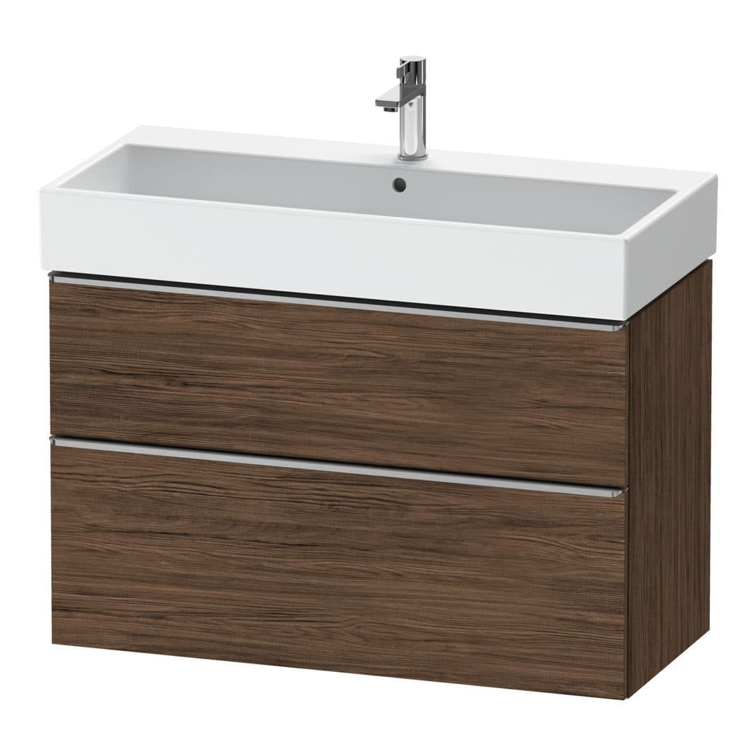 Duravit D-Neo – Έπιπλο Νιπτήρα – 984 mm, 2 συρτάρια, νιπτήρας κέντρο, 984 x 442 x 625 mm, Stainless steel Brushed – Walnut dark Matt, Decor (DE4374070210000)