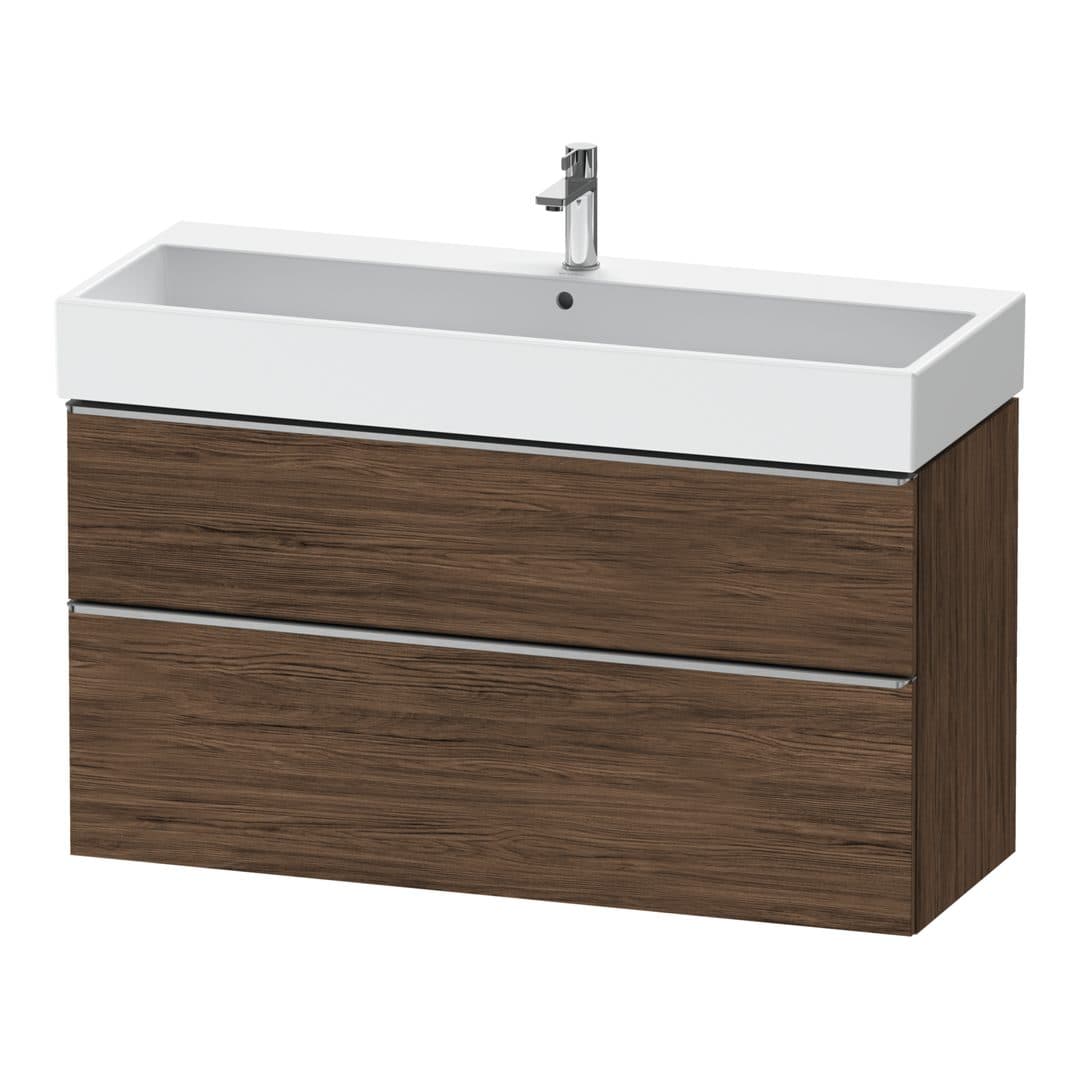 Duravit D-Neo – Έπιπλο Νιπτήρα – 1184 mm, 2 συρτάρια, νιπτήρας κέντρο, 1184 x 442 x 625 mm, Stainless steel Brushed – Walnut dark Matt, Decor (DE4375070210000)