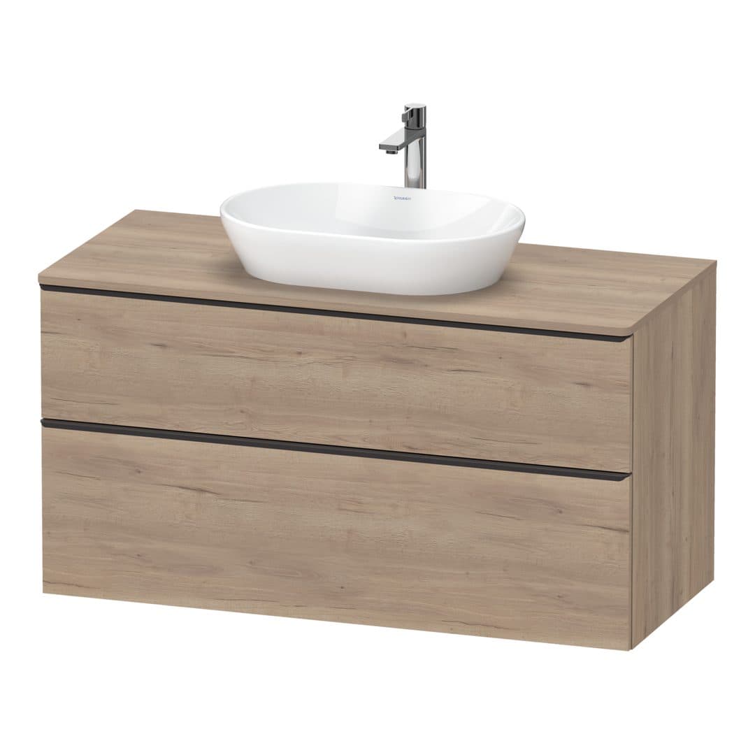 Duravit D-Neo – Έπιπλο Νιπτήρα – 1200 mm, για κονσόλα, 2 συρτάρια, νιπτήρας κέντρο, Diamond black Matt – Marbled Oak Matt, Decor (DE49690BD550000)