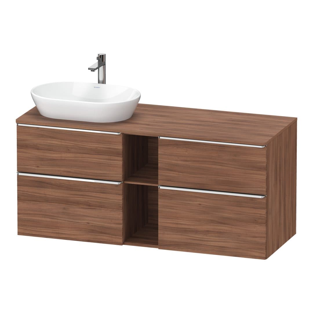 Duravit D-Neo – Έπιπλο Νιπτήρα – 1400 mm, για κονσόλα, 4 συρτάρια, νιπτήρας αριστερά, Chrome High Gloss – Walnut Matt, Decor (DE4970L10790000)