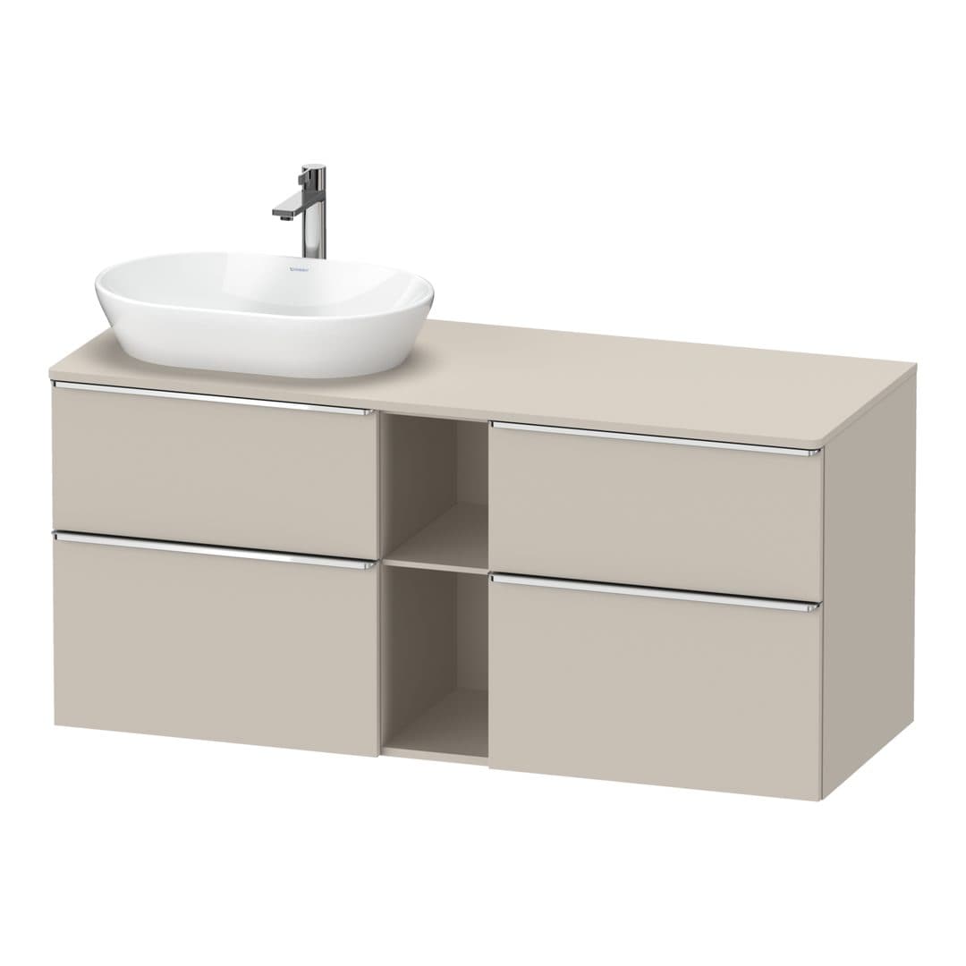 Duravit D-Neo – Έπιπλο Νιπτήρα – 1400 mm, για κονσόλα, 4 συρτάρια, νιπτήρας αριστερά, Chrome High Gloss – Taupe Matt, Decor (DE4970L10910000)