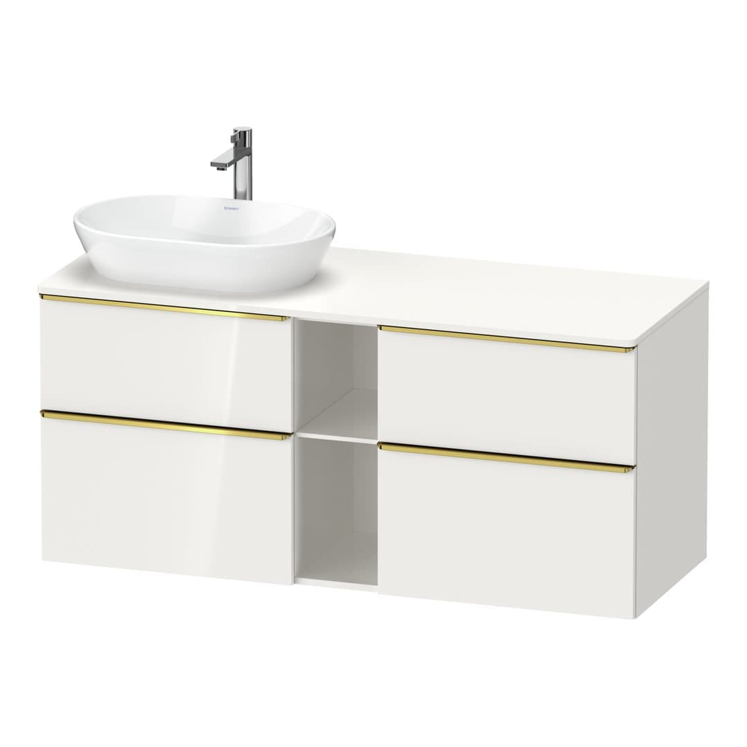 Duravit D-Neo – Έπιπλο Νιπτήρα – 1400 mm, για κονσόλα, 4 συρτάρια, νιπτήρας αριστερά, Gold Polished – White High Gloss, Decor (DE4970L34220000)